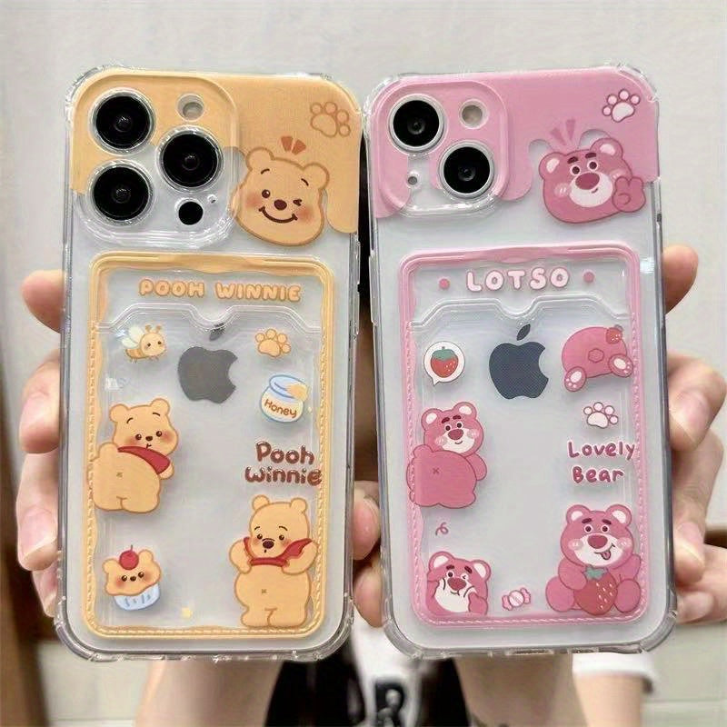 Honey Winnie The Pooh Design with a Slot for Photos And Cards, a Card Holder Phone Case Suitable for Iphone 16, 16 Pro, 16 Pro Max, 15 Pro, 15 Pro Max, 14, 14 Pro Max, 13, 12, 11, XS Max, XR, 7, 8, SE, 12, And 13 Mini.