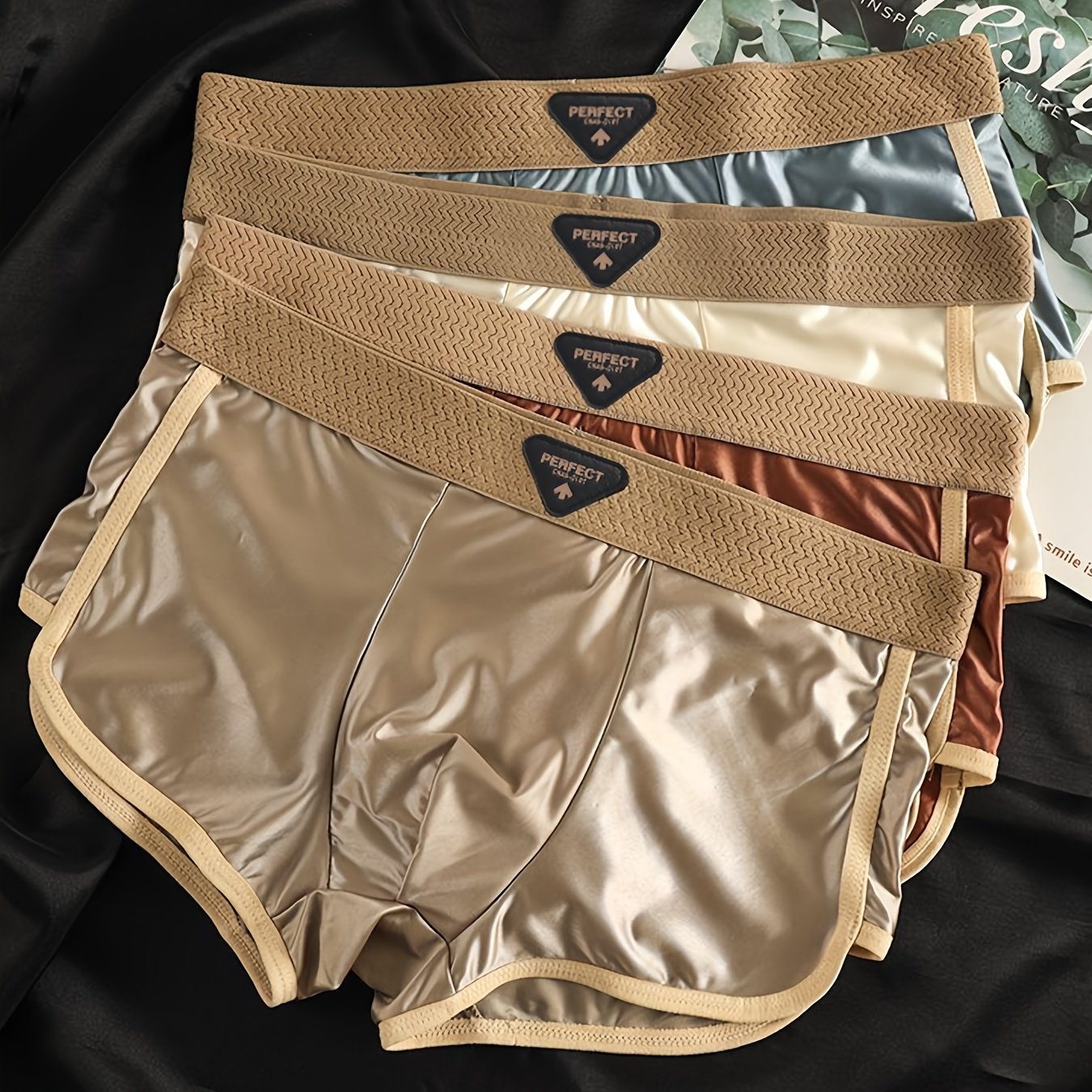 [Luxury Men's Underwear] 4pcs Men's Luxury Underwear. - Non-Transparent Ice Silky Fiber Boxer Briefs .