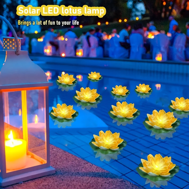Solar-Powered LED Lotus Lamp - Vibrant Pink & Yellow Flower Designs, Outdoor Patio & Tabletop Decor, Ideal for Garden, Lawn, and Pathway Lighting, Solar Outdoor Light|Lotus Flower Design|Durable Plastic