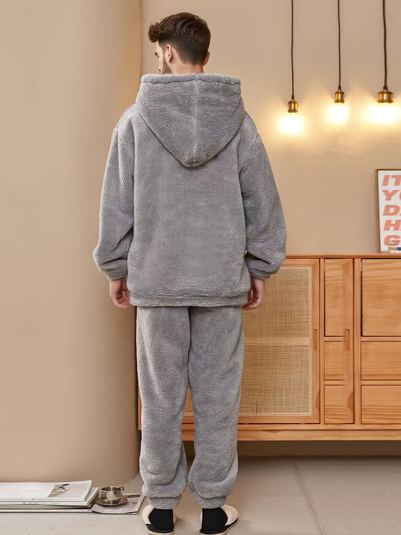 Flannel 2025 Winter New 2-Piece Tiger Embroidered Long Pants Loungewear Set.