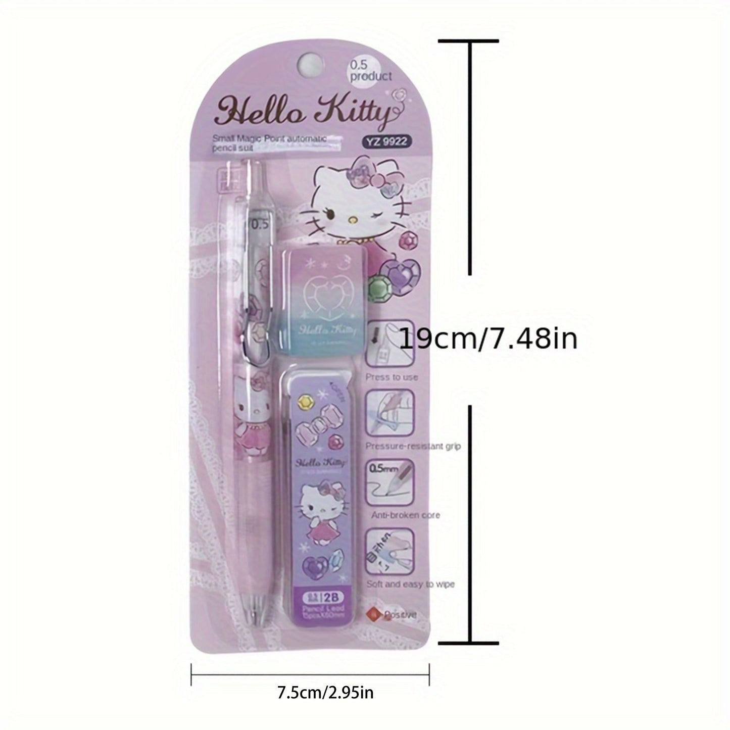 For Hello Kitty Sanrio Character 0.5Mm Automatic Pencil Set with Eraser And Lead, Featuring a Small Magic Dot Automatic Pencil Set.