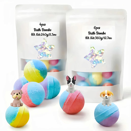 4/6pcs Bath Bombs with Surprise Puppy Inside - Lavender Scented Bubble Bath Salts, 4/6pcs Gift Set for Relaxation & Relaxation, Bath Time Fun.