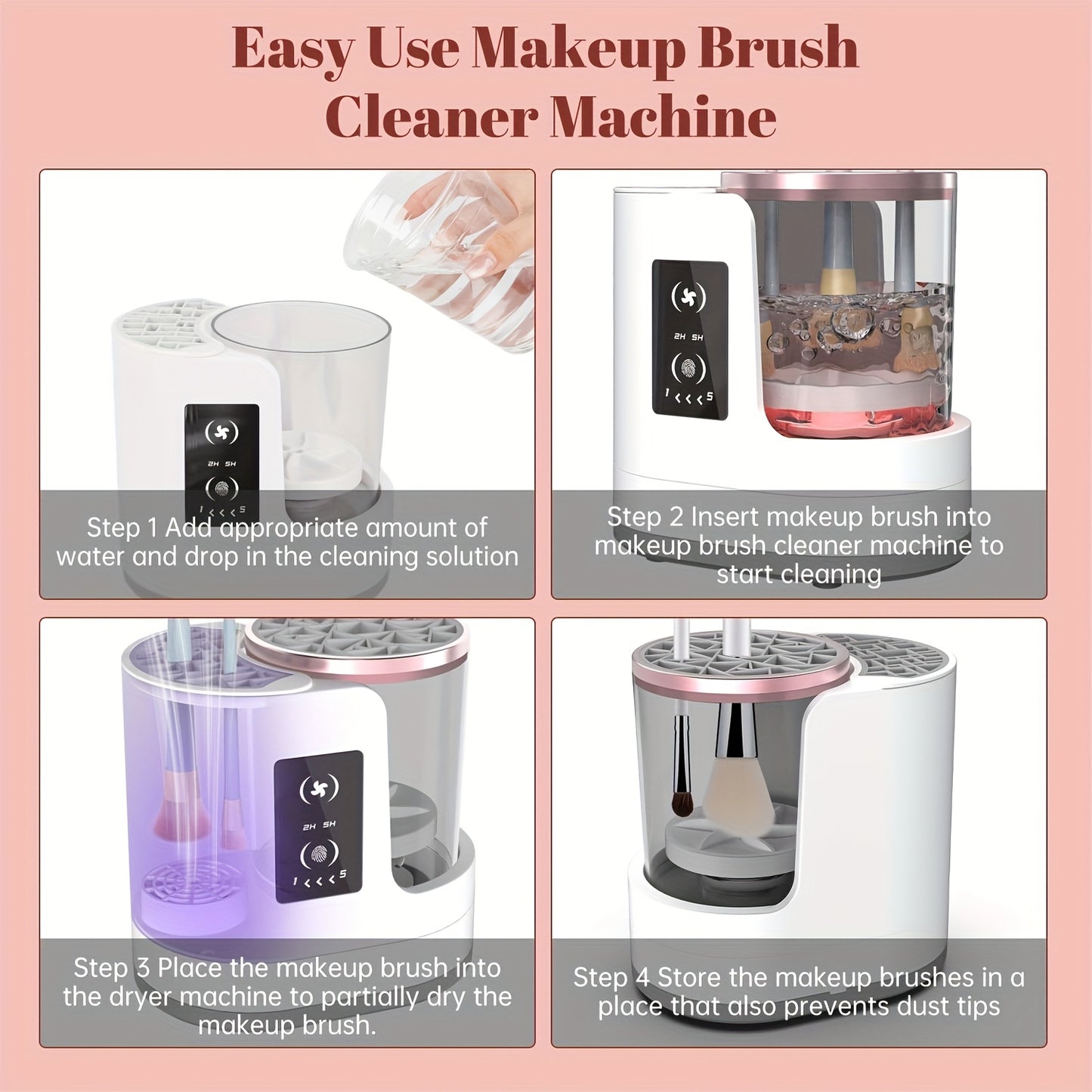Upgraded Electric Makeup Brush Cleaner, a Tool for Washing Makeup Brushes, Powered by USB, Featuring a Combined Drying And Cleaning Function, with 5 Adjustable Settings, Including 2-Hour And 5-Hour Timer Modes, Making It a Pe