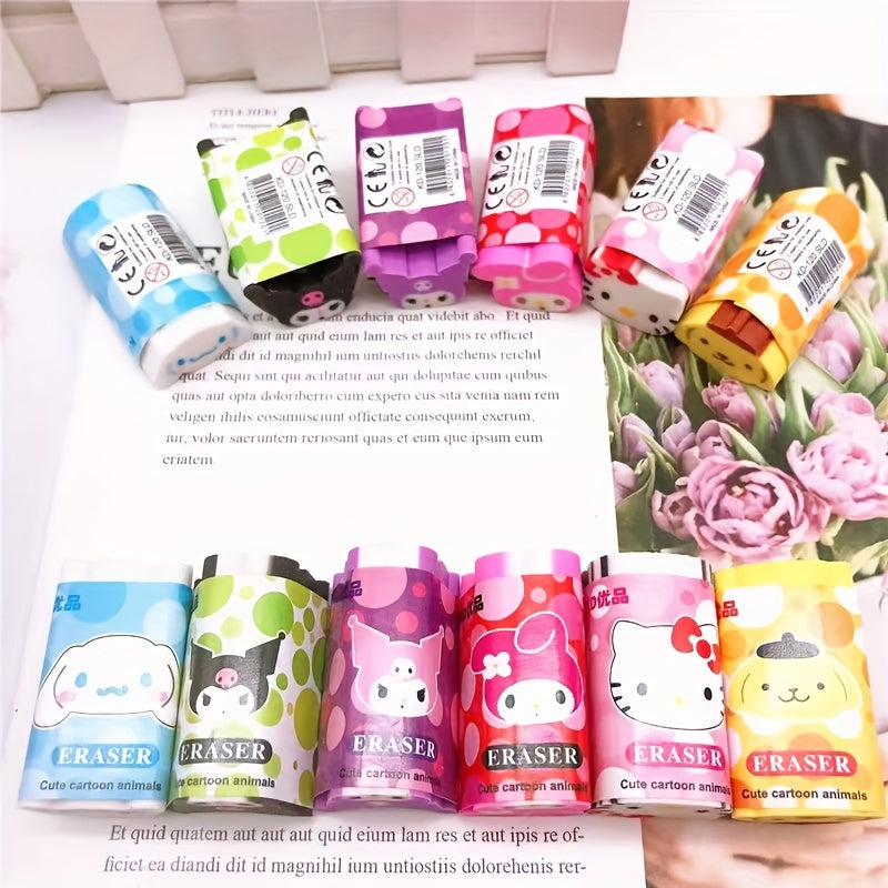 6pcs Licensed for kuromi for cinnamoroll Cartoon Erasers, Fun Erasers, as Prizes Stationery Gift
