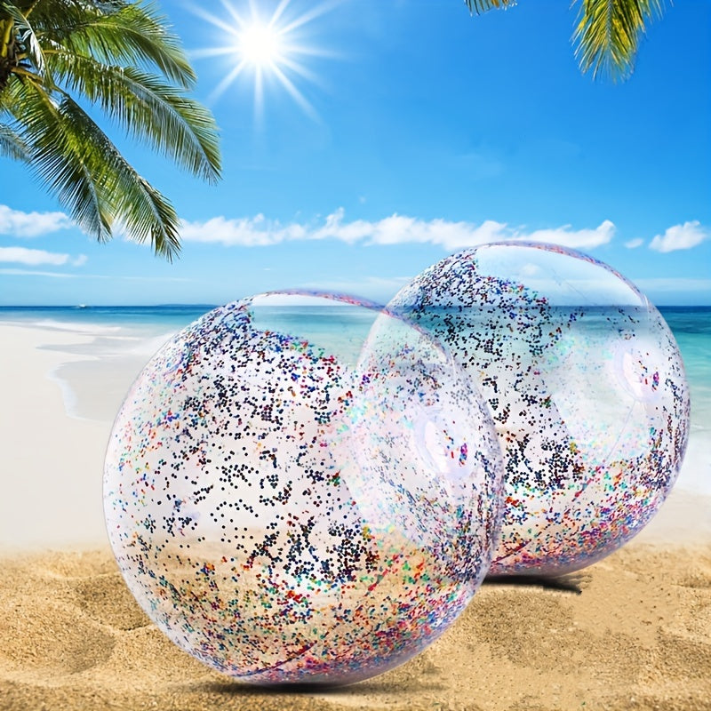 [Glitter Beach Ball] 40cm Mixed Color Glitter Beach Ball, 1pc | Summer Party Toy - Rubber Balloon, Use Without Electricity
