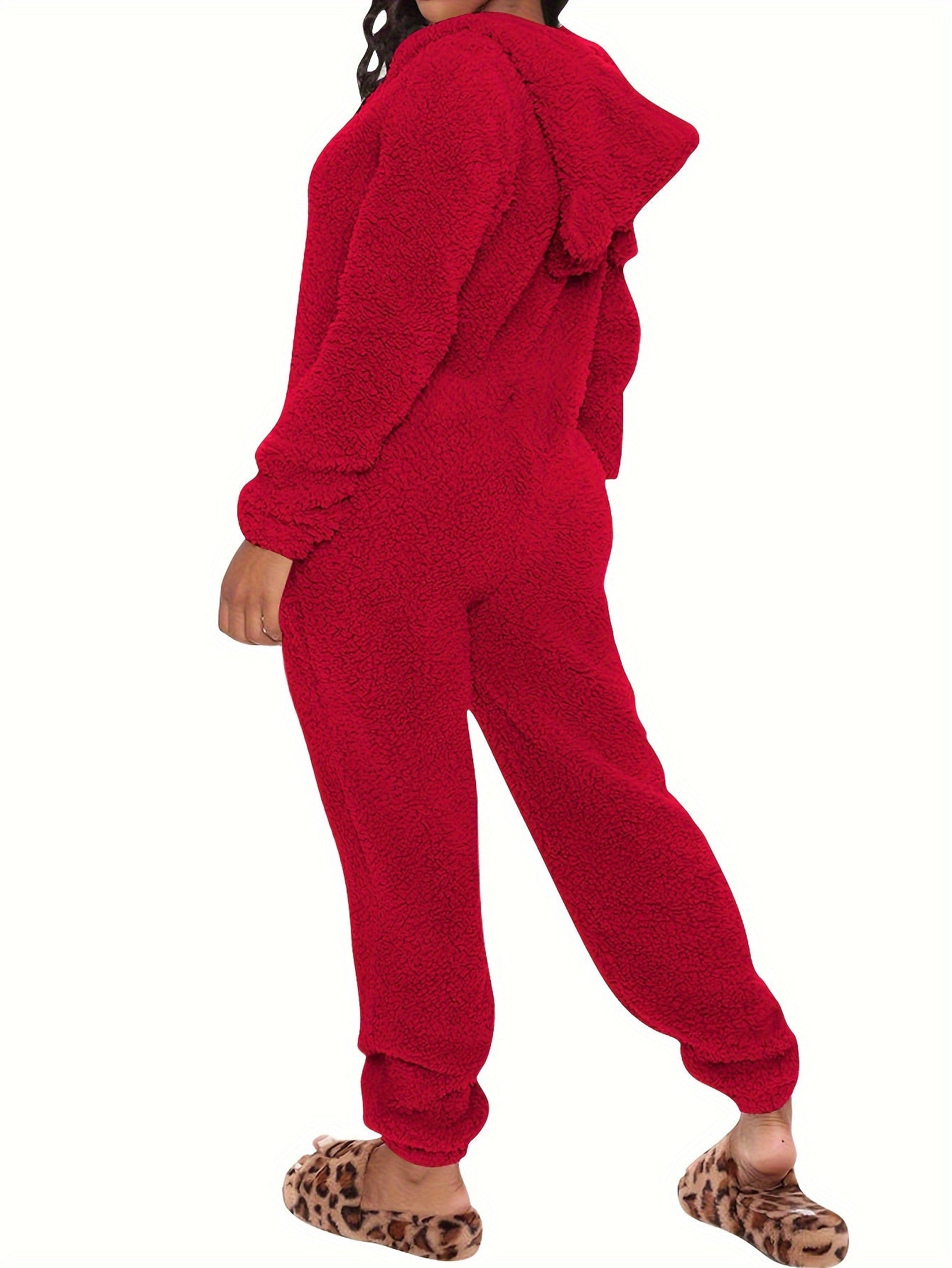 Women's Plush Fleece Pajama Jumpsuit - Hooded, Zip-Up, Easy-Care,