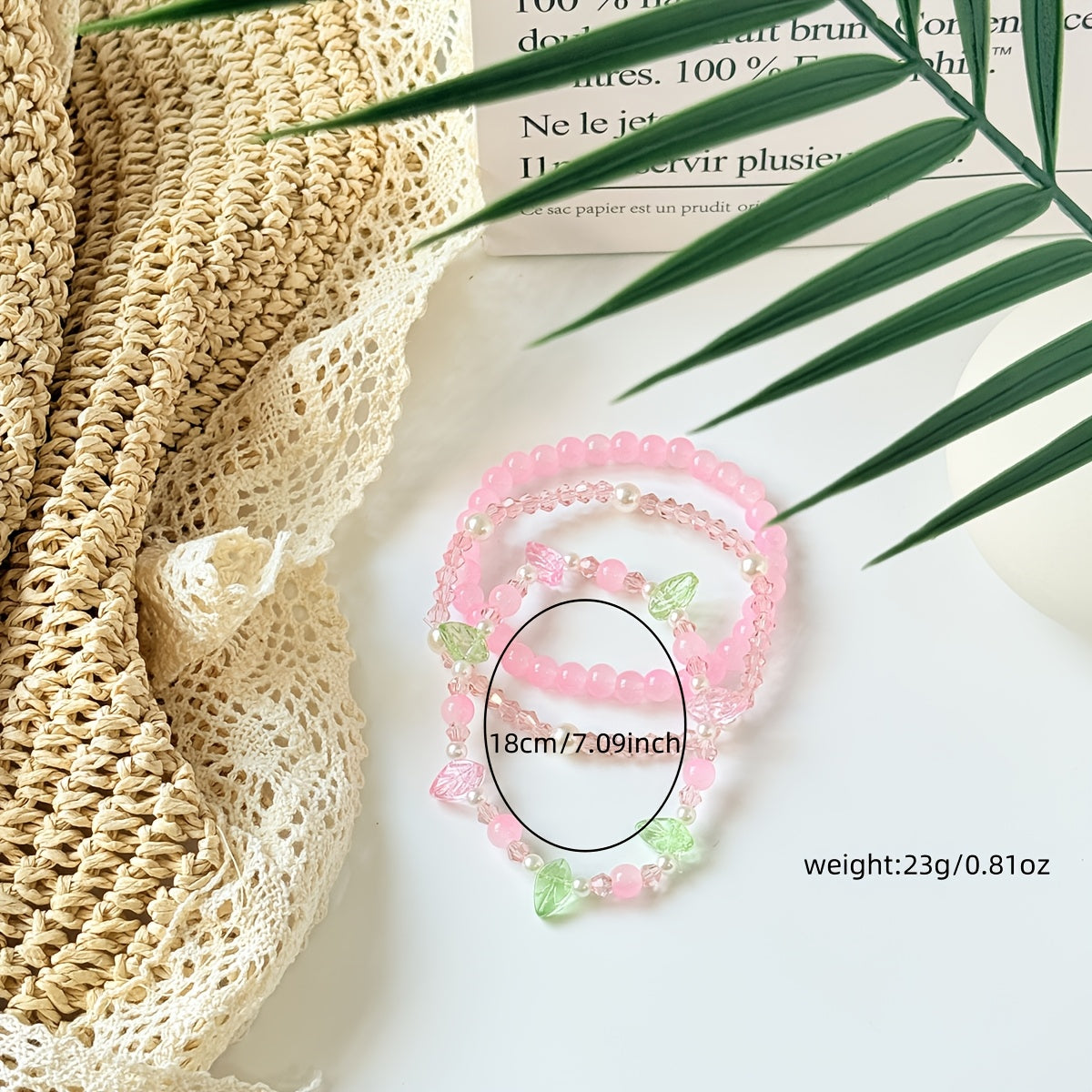 1 Set Bohemian Handcrafted Beaded Jewelry, Pink Floral & Leaf Design, Elegant Necklace and Bracelet Combo for Women, Perfect for Daily Wear & Special Occasions, Ideal Valentine's Day Gift