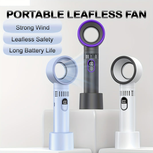 Compact & Portable Bladeless USB Rechargeable Fan with LED Display, 5-Speed Adjustable Mini Desk Fan, Strong Wind, Long Battery Life, Ideal for Home & Office Cooling - Lightweight & Handheld Design, Mini Handheld Fan