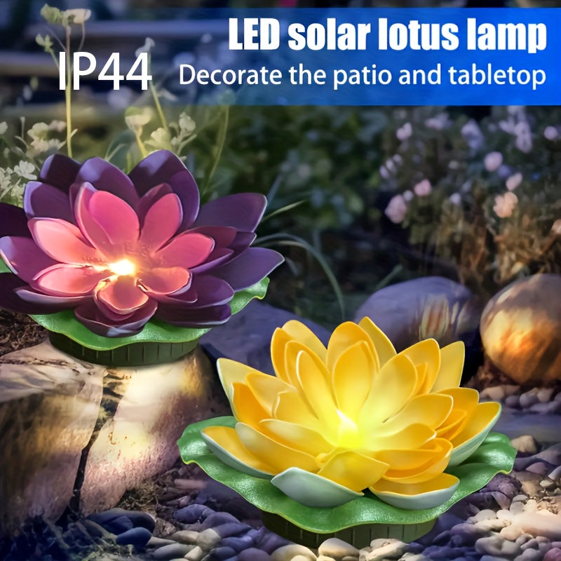 Solar-Powered LED Lotus Lamp - Vibrant Pink & Yellow Flower Designs, Outdoor Patio & Tabletop Decor, Ideal for Garden, Lawn, and Pathway Lighting, Solar Outdoor Light|Lotus Flower Design|Durable Plastic