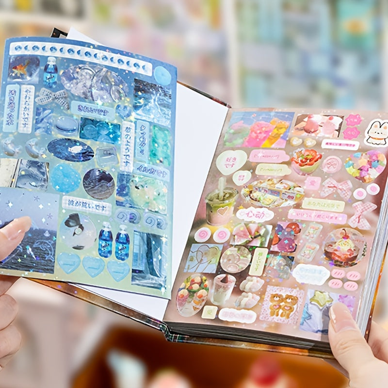 1 Book of 45 Sheets, Japanese Style Cartoon Fantasy Stickers, Mixed Color Self-Adhesive Glitter Decals, Glossy Irregular Shapes for DIY Scrapbooking, Album, Journal, Phone Case, Water Bottle, Car, Laptop, Guitar, Bicycle, Ska
