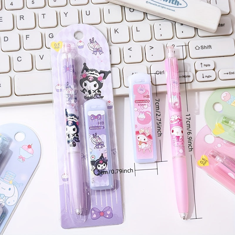 Sanrio Automatic Pencil with Lead Refill Set, Smooth Writing Erasable, Four Patterns Hello Kitty, Student Stationery Supplies, Back-to-School Gift