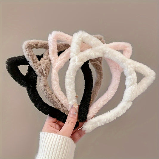 [1/4pcs Cute Cat Ears] 1/4pcs Cute Fashion Hollow Cat Ears Headband | Girl Plush Headband, Washing Face Headwear Hair Accessories