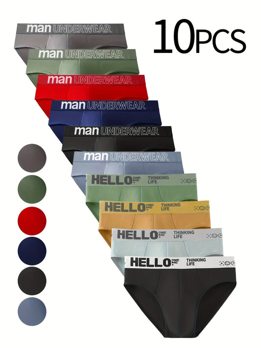 [High Elasticity Men's Briefs] 10pcs Men's Briefs - High Elasticity, Breathable Underwear.
