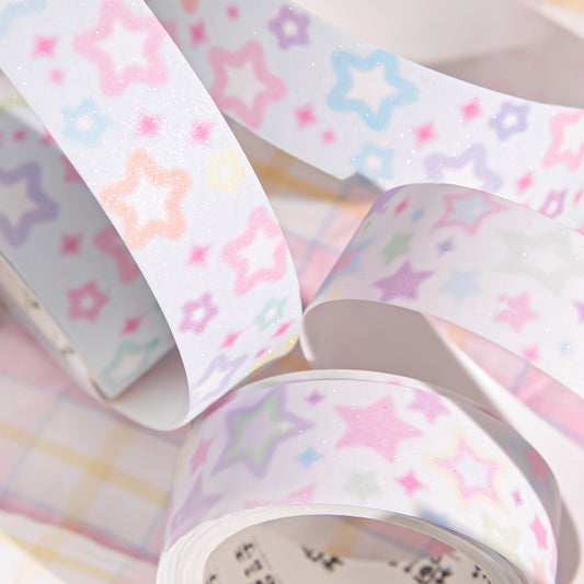 [Paper Star Pattern Decoration Tape] Star Pattern Washi Tape Roll for Planner Decoration, Scrapbooking, and DIY Crafts - Major Material: Paper