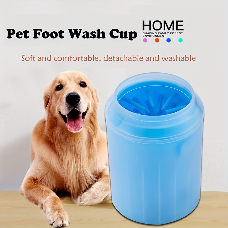 Blue & Yellow Automatic Pet Foot Washing Cup - Soft, Comfortable, and Durable Silicone for Easy Dog and Cat Paw Cleaning.