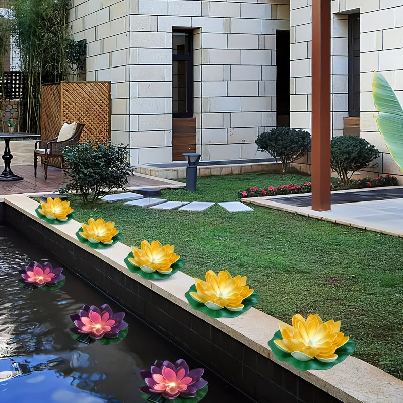 Solar-Powered LED Lotus Lamp - Vibrant Pink & Yellow Flower Designs, Outdoor Patio & Tabletop Decor, Ideal for Garden, Lawn, and Pathway Lighting, Solar Outdoor Light|Lotus Flower Design|Durable Plastic