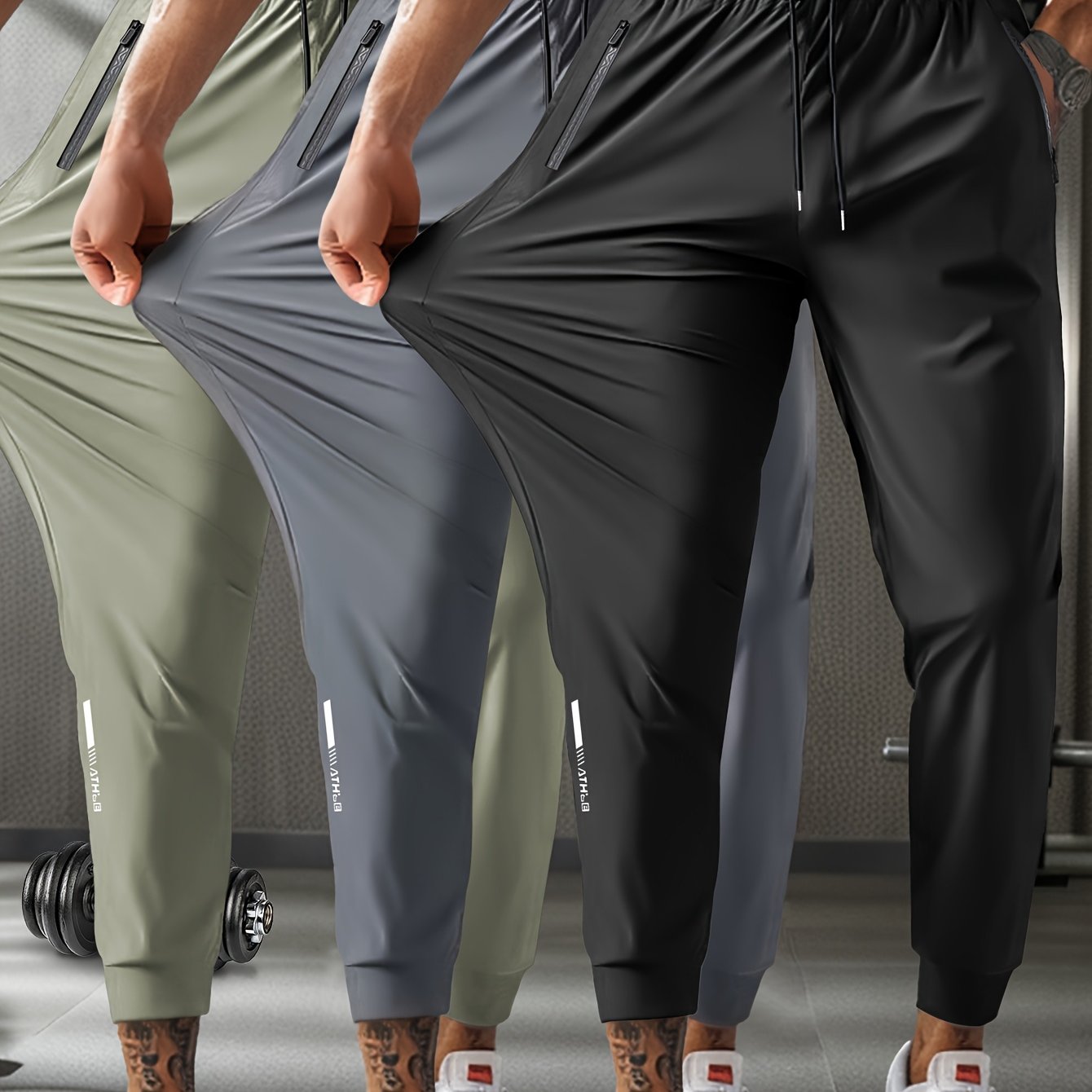 Men's Breathable Casual Sports Pants with Zipper Pockets