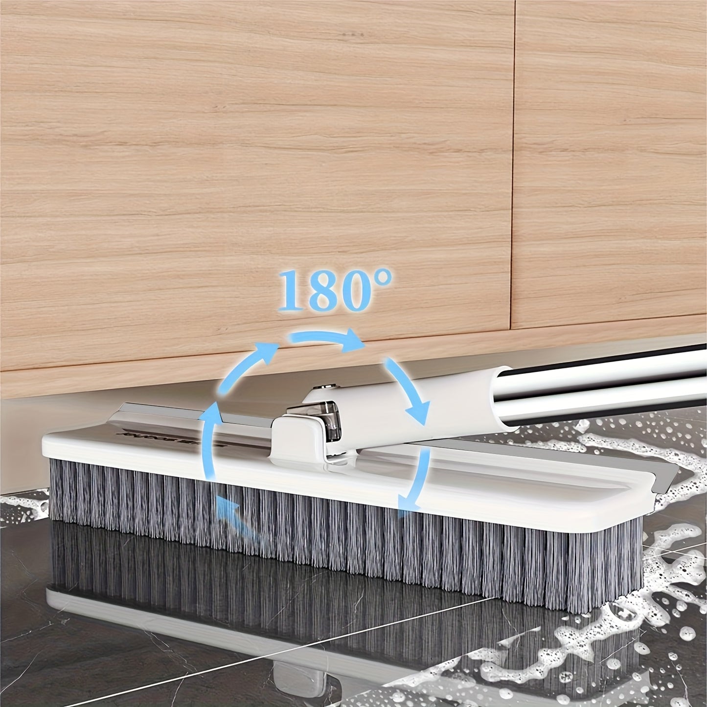2-in-1 Heavy-Duty Floor Scrub Brush with Long Handle - Stainless Steel & Plastic, Rotating Head for Easy Cleaning of Floors, Carpets, Walls, Patios, Bathrooms