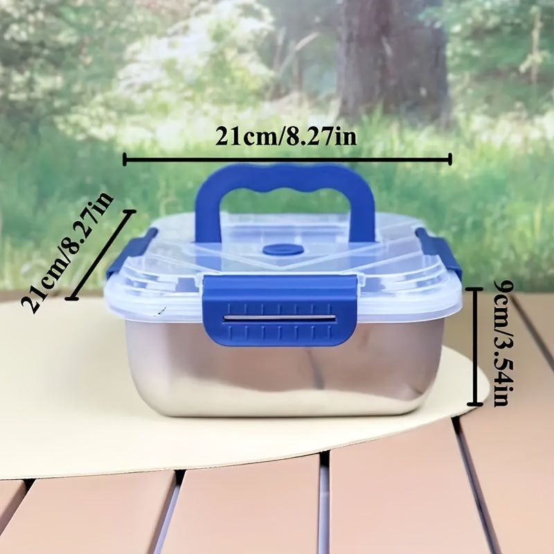 1/2/4pcs Stainless Steel Leakproof Food Storage Container with Blue Lid - Microwave Safe, Reusable, Ideal for Refrigerator & Bento Boxes, Kitchen Essentials, Universal Fit for Outdoor Cooking & Meal Prep