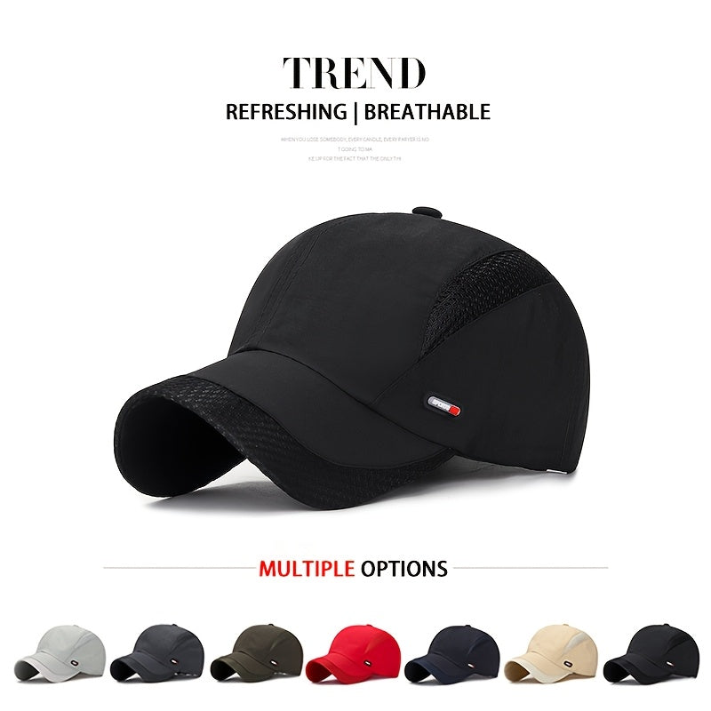 Men'S Breathable Mesh Baseball Cap - Black, Lightweight, Quick-Dry Polyester, Fashionable Outdoor Sports Hat with Adjustable Snap Closure, Multiple Color Options, Sports Cap|Fashionable Cap|Adjustable Closure