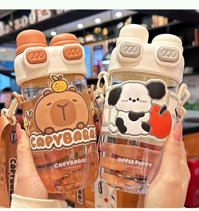 Cute Cartoon Tumbler - Capybara & Puppy Design, Portable, BPA-Free, Large Capacity, Ideal for Sports & Outdoor, Adorable Bear Illustrations