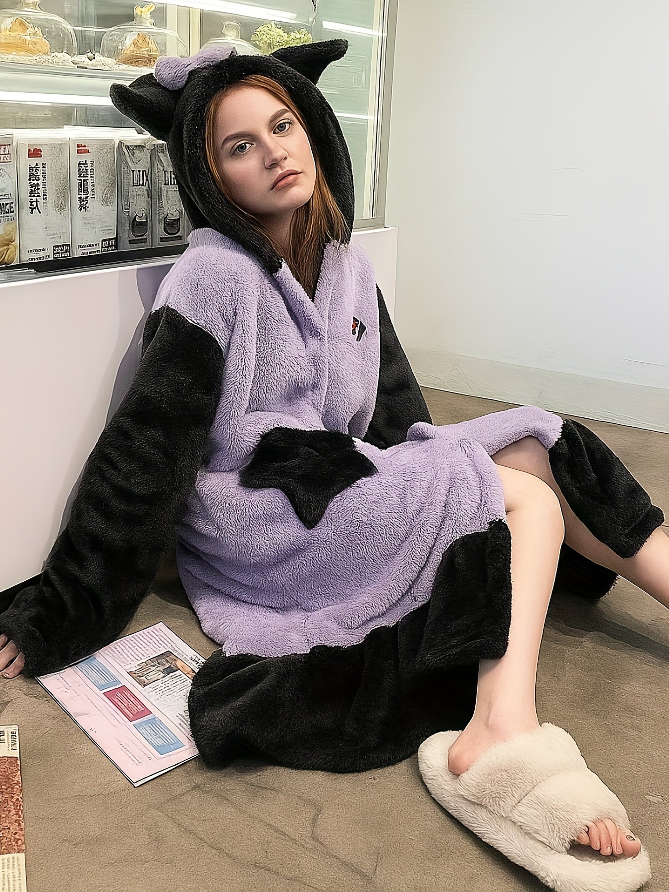 Mother's Day Gift Sanrio New Hello Kitty Women's Autumn Winter Warm Pink Coral Fleece Home Robe.