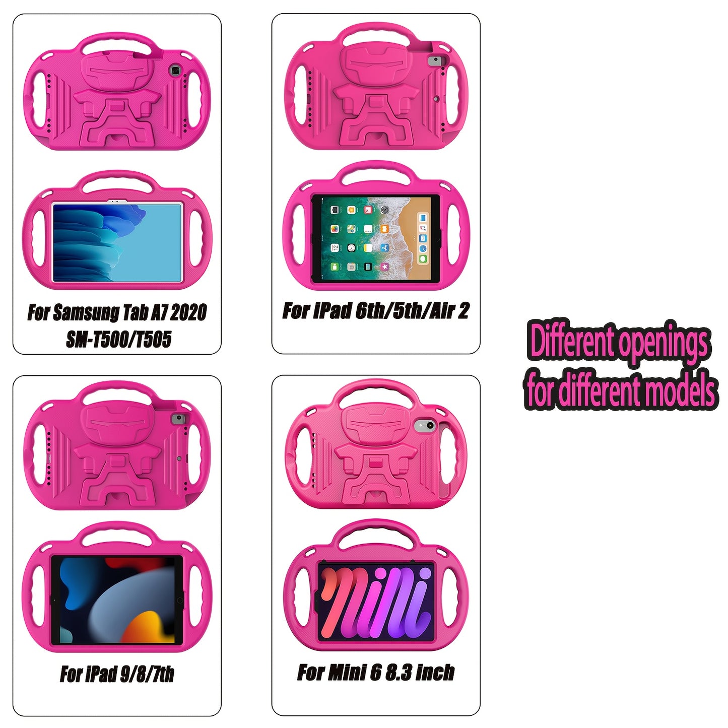 [Shockproof EVA Case] Lightweight and Shockproof EVA Case - with Cartoon Kickstand, Adjustable Strap, Three Anti-Slip Handles for iPad 5th/6th/7th/8th/9th Gen 9.7/10.2 inch, 10th Gen/Air4 10.9 inch and mini 1st/2nd/3rd/4th/5t