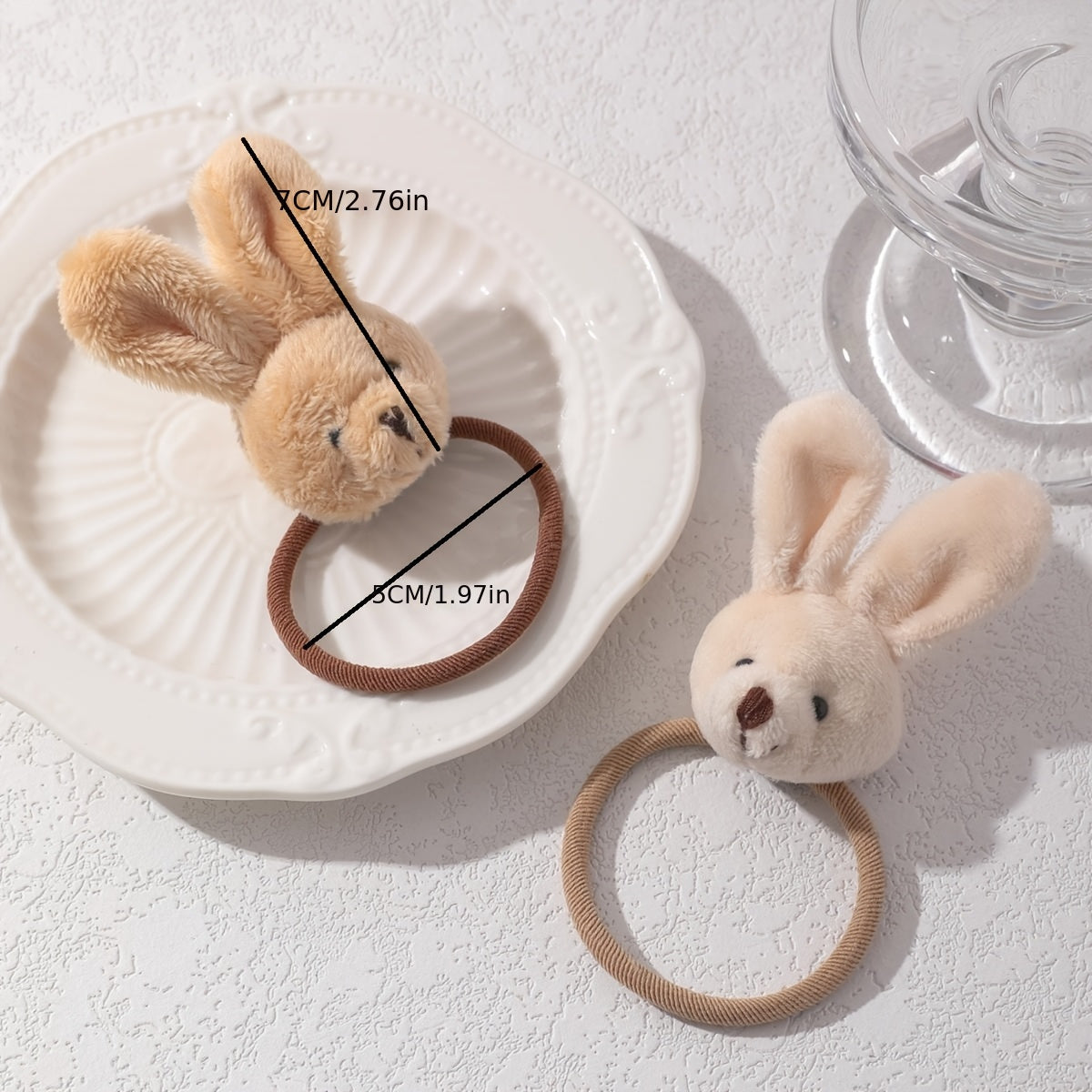 2pcs Adorable Angel Bunny Hair Ties, Polyester & Spandex Blend, Hand Wash Only, Non-Feathered, Power-Free Use for Daily and Easter Occasions, Hair Ties