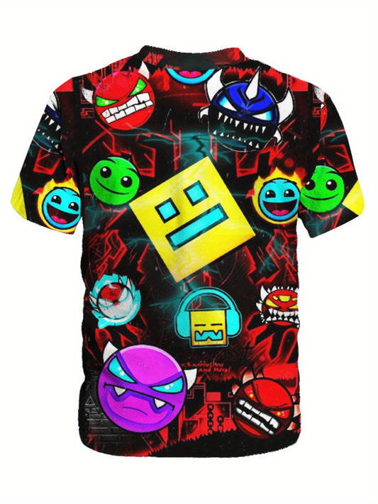 Youngsters' Retro Pixel Art Print T-Shirt - Color Block Short Sleeve Tee with Random Digital Print, Breathable Round Neck Summer Top for Boys & Girls, Machine Washable Casual Playwear, Cute T Shirts, Everyday Youngsters Cloth