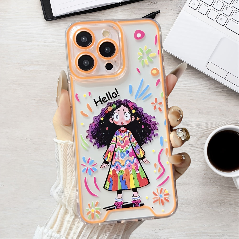 Adorable Curly Hair Girl with Luminous Anti-Fall Mobile Phone Case for iPhone15 Pro 14 Plus 13 12 11ProMax Full Protection Back Cover