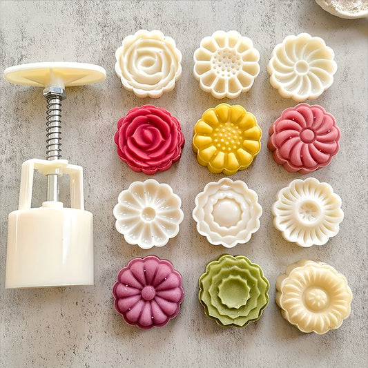 6pcs set of chrysanthemum and rose mooncake molds, hand-pressed, non-stick, mung bean ice cream, cartoon model, baking and pastry molds, kitchen tools