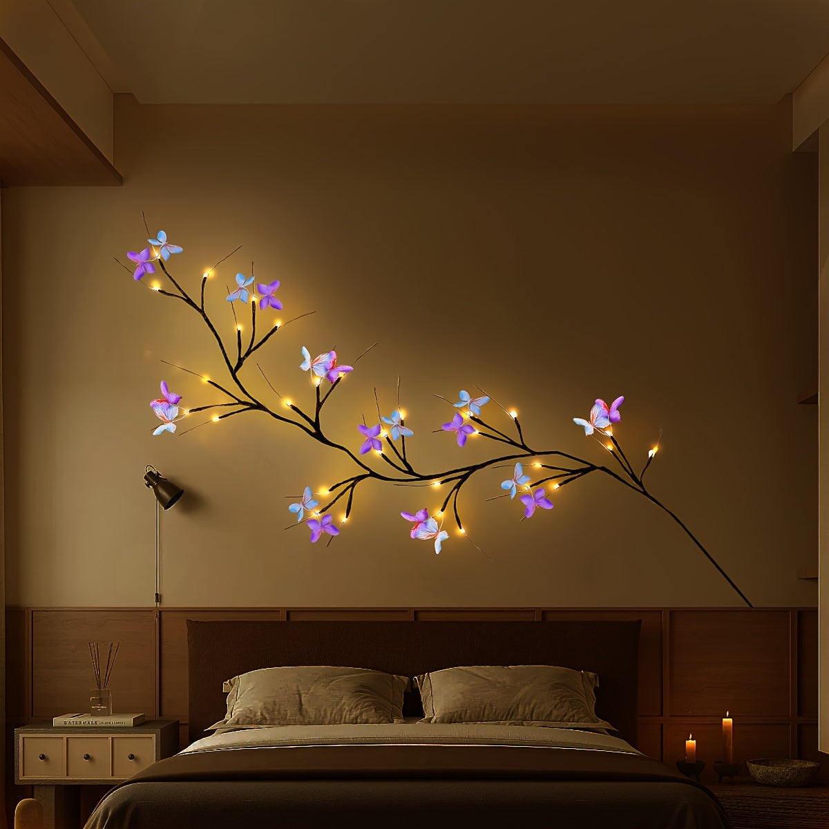 [Enchanted Willow Lights] USB Powered 1pc Resin Enchanted Willow Vine Lights with Butterflies | Wall Decor, ≤36V, for Christmas, Home, Bedroom, Valentine's Day, Easter Holiday Gift
