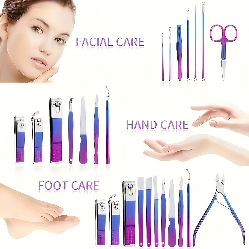 6/9/26pcs set Colorful Manicure & Pedicure Kit0 - Stainless Steel Nail Clippers, Cuticle Trimmers, Ear Spoon & Files with Durable Storage Case.