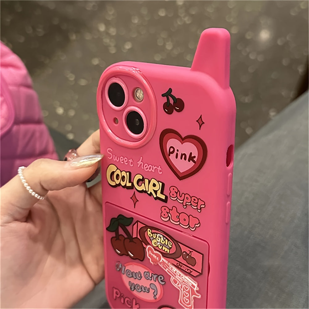 Retro Y2k Cherry Heart 3D Rosa iPhone Case - Shockproof, Soft, and Stylish Protective Cover for iPhone 15, 14, 13, 12, 11 Pro Max with Make Up Mirror Function - Unique Design, Durable, and Easy to Install