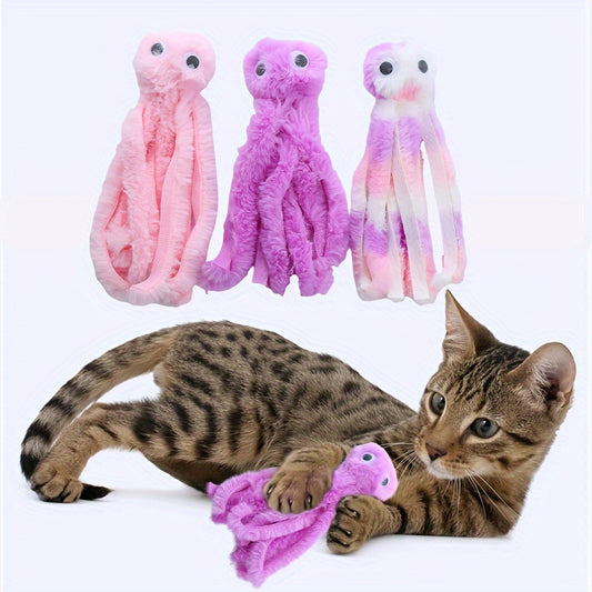 1pc Cartoon Octopus Design Cat Toy - Durable, Chewable, Interactive Plush Toy for Cats and Dogs - Fun, Colorful, Soft, and Safe Pet Supply