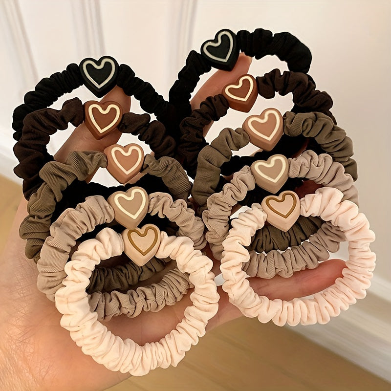 10pcs Cute Coffee Color Love Pendent Hair Rope | Elastic Rubber Hair Bands Hair Ties Bowknot Hair Accessories for Women