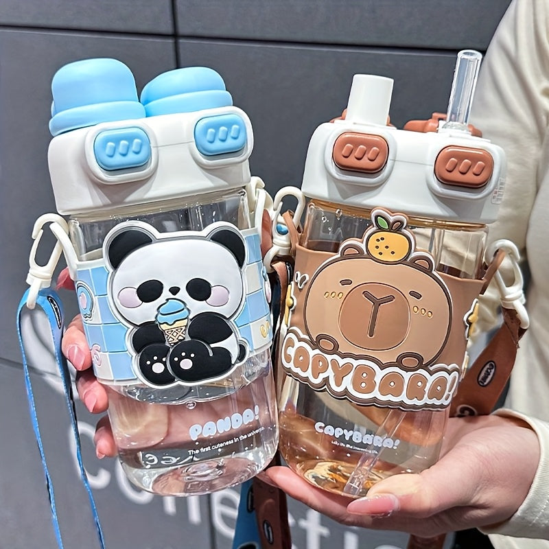 Cute Cartoon Tumbler - Capybara & Puppy Design, Portable, BPA-Free, Large Capacity, Ideal for Sports & Outdoor, Adorable Bear Illustrations