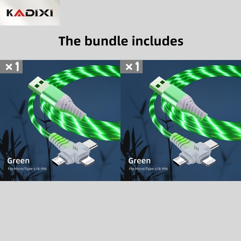 3-in-1 Flowing Glow Cable - Fast Charging Micro USB Type-C for iPhone 14, 13, 12, 11 Pro Max, XS, XR, SE 8, 7, 6 | Compatible with Samsung, Xiaomi, Oppo, Vivo, Lenovo | 1M Length, 10-20W Output, ≤36V, 1M Charging Cable | Vi