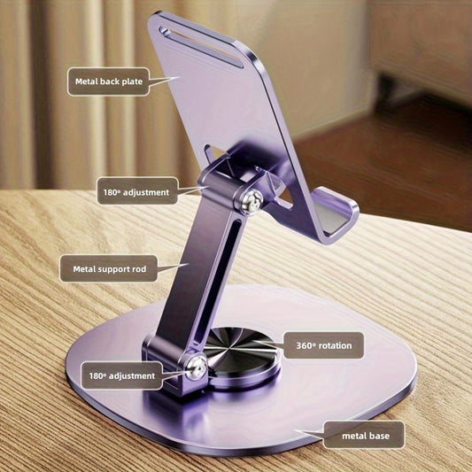 360° Rotating Metal Phone and Tablet Stand | Foldable Desktop Holder with Suction Cup Base | Adjustable Height & 180° Tilt | Multi-Angle Viewing Angle | Sleek Metallic Finish | Ideal for Office Use, Portable Device Stand |