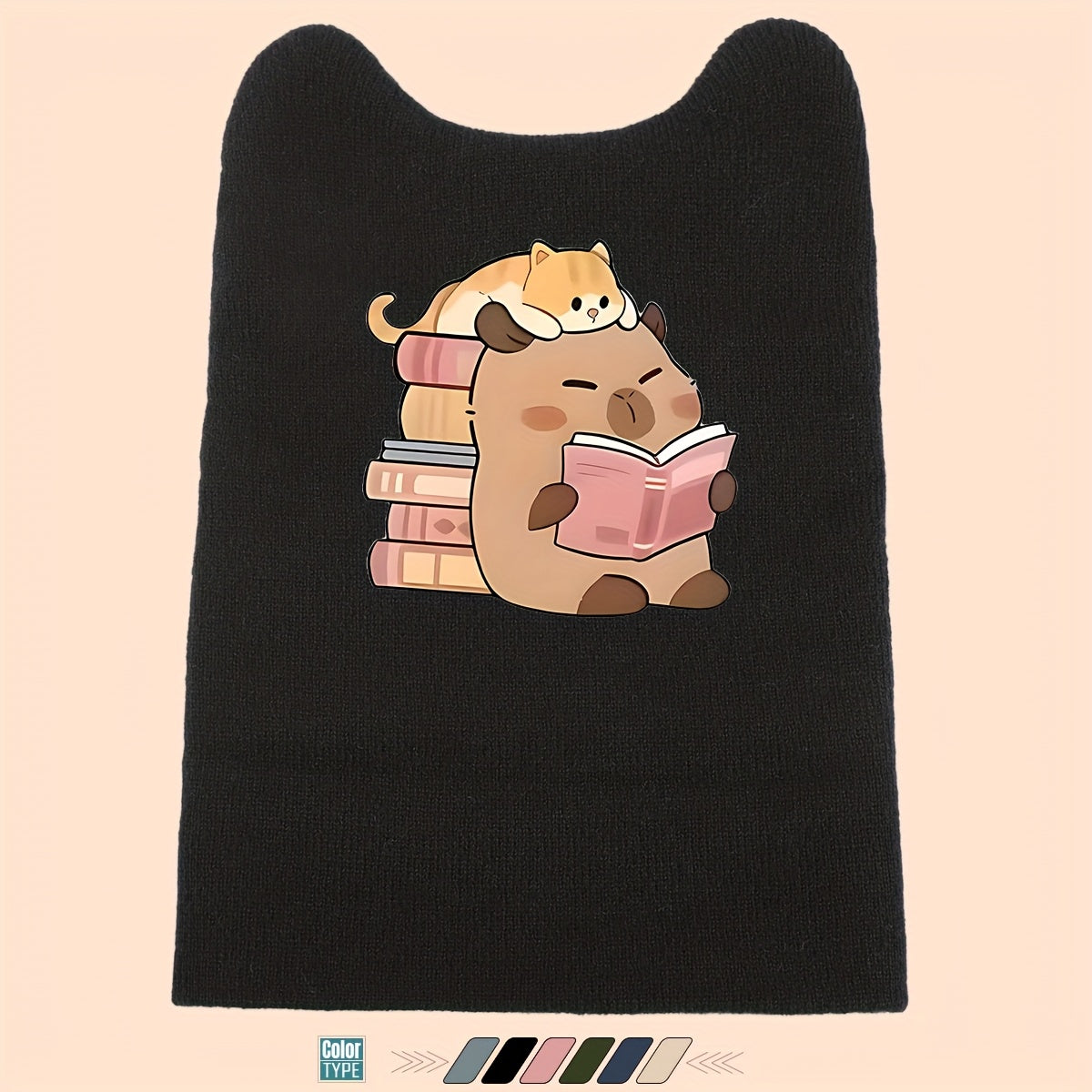 1pc Warm Soft Ear Beanie Hat with Cute Capybara Print