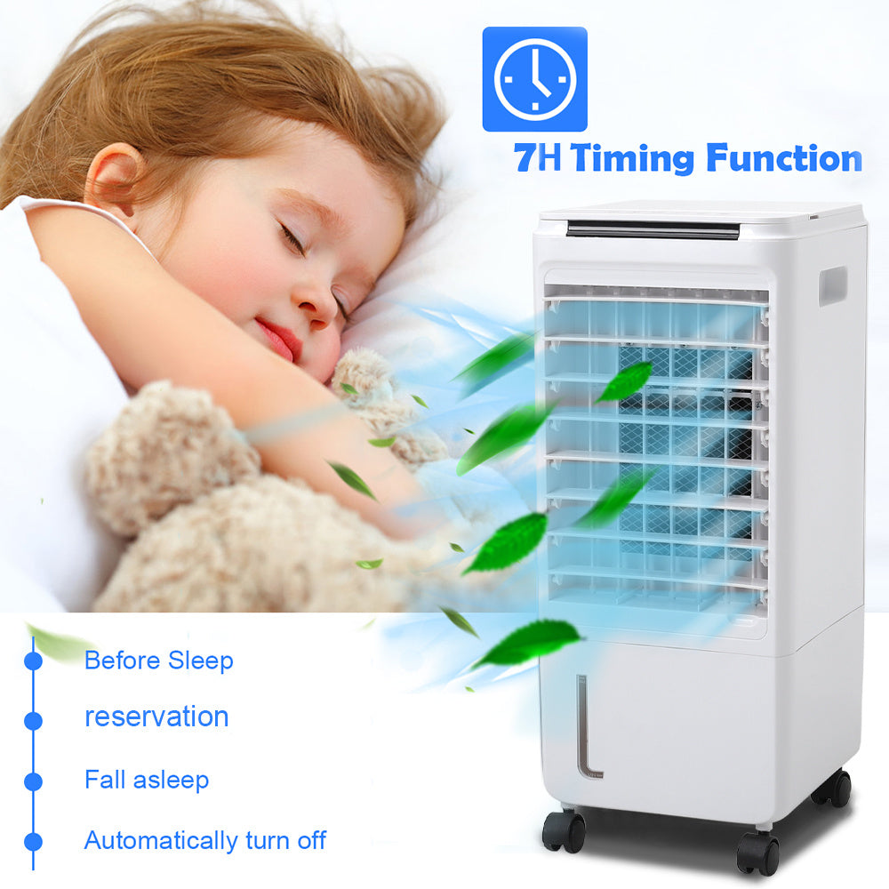 Evaporative Air Cooler, Room Cooler with 2 Ice Trays, 4 In 1 Air Cooler Cool Fan Humidifier Air Purifier, Evaporative Cooler for Home Office, Cooler Fan with Wheel, 7L Water Tank