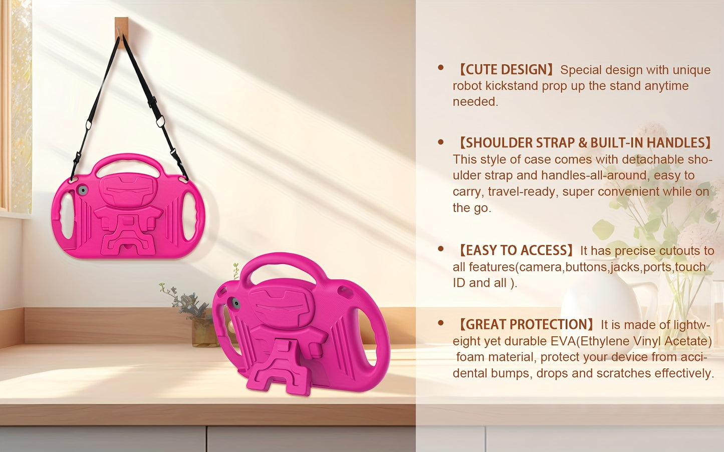 [Kids-Friendly|Lightweight] Lightweight, Non-Slip EVA Kids-Friendly Tablet Case with Adjustable Stand & Lanyard | Soft Shell with Heavy Duty Protection, Flexible Kickstand & Adjustable Strap | for iPad 7th/8th/9th Gen (10.2-i