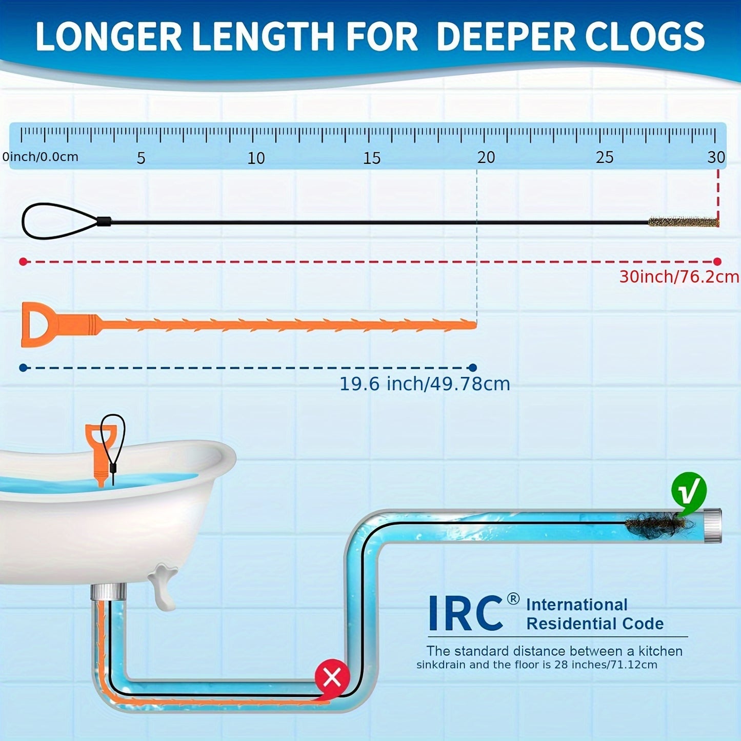 [3pcs Long Stainless Steel Remover] 3pcs Extra Long Stainless Steel Drain Clog Remover Hooks with Nylon Coating - Ideal for Bathroom Sink, Bathtub & Shower Drains