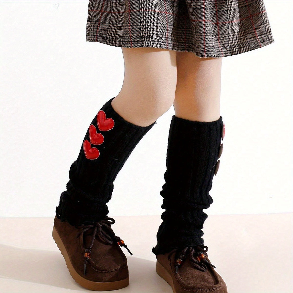 2-Pack Girls' Sweet Fashion Winter Leg Warmers with Heart Cutouts