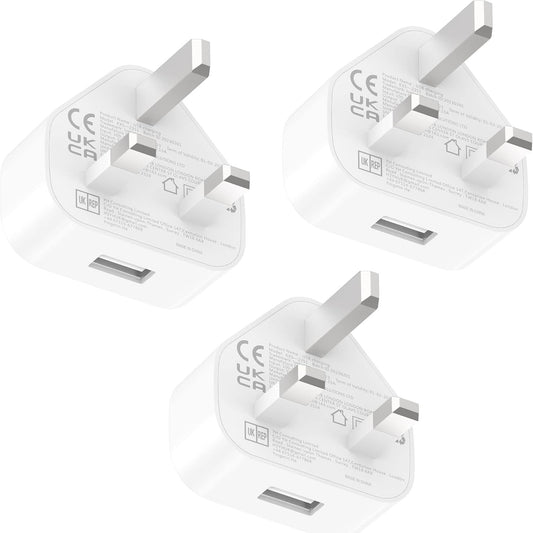 3-Pack USB Wall Charger Adapter UK Plug