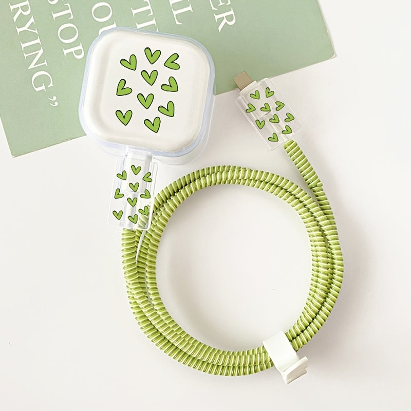 5pcs Set TPU Charger and Cable Protector, Heart Pattern, Compatible with UK Apple 20W Adapter, Anti-Bite Data Cord Protector for iPhone 15 Plus