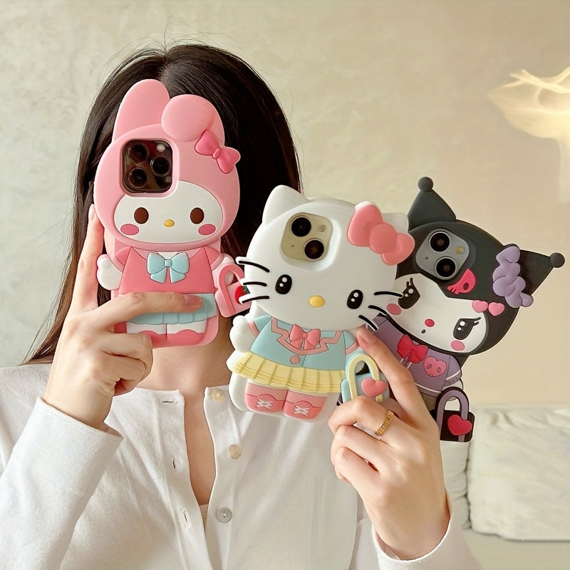 Licensed Cartoon Handbag for Kuromi Compatible with Iphone 16 Pro Max/15/14/13/12/11 Phone Cases, Apple 14 Pro Drop-Resistant Phone Protective Case.