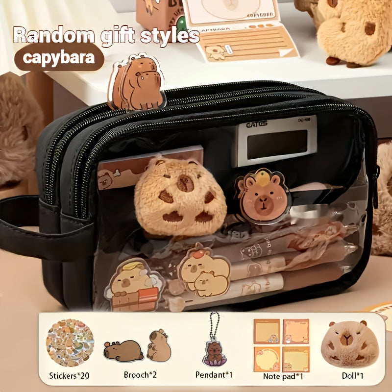 Kawaii Capybara Pencil Case Set, Cute Stationery Organizer