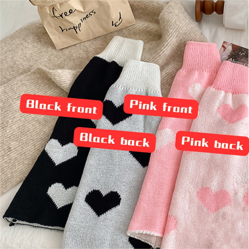 [Punk Knee Socks] Reversible Y2K Punk Gothic Knee High Socks | Lolita Style Heart Pattern, Warm Acrylic Knit Fabric, Women's Autumn Winter Knee Warmers, 90% Acrylic 10% Polyester