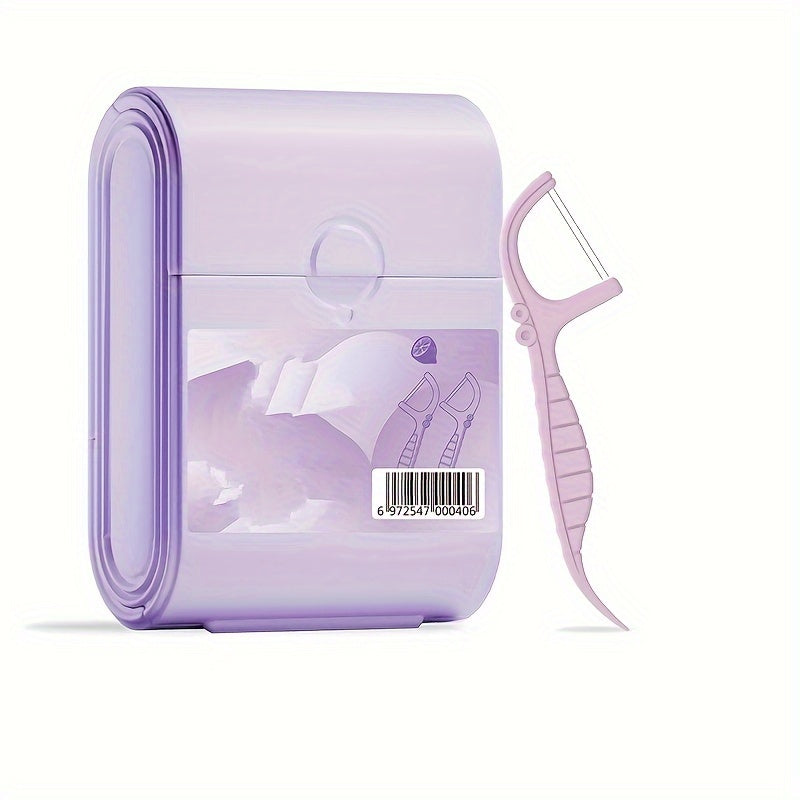 52-Count Double-Layered Mint Dental Floss Sticks with Portable Dispenser Box, Pre-Cut PS Material Flossers for Better Cleaning, Convenient One-Time Use